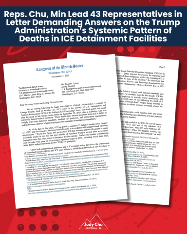 in Letter Demanding Answers on the Trump Administration’s Systemic Pattern of Deaths in ICE Detainment Facilities